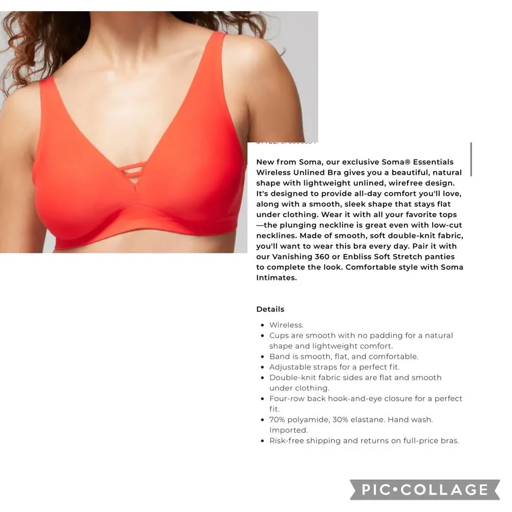 Soma red embraceable unlined wireless bra 40DD